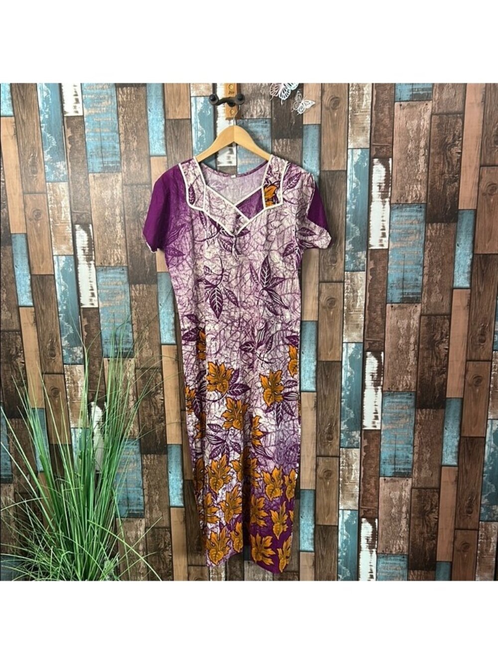 Vintage cotton Floral Purple Dress